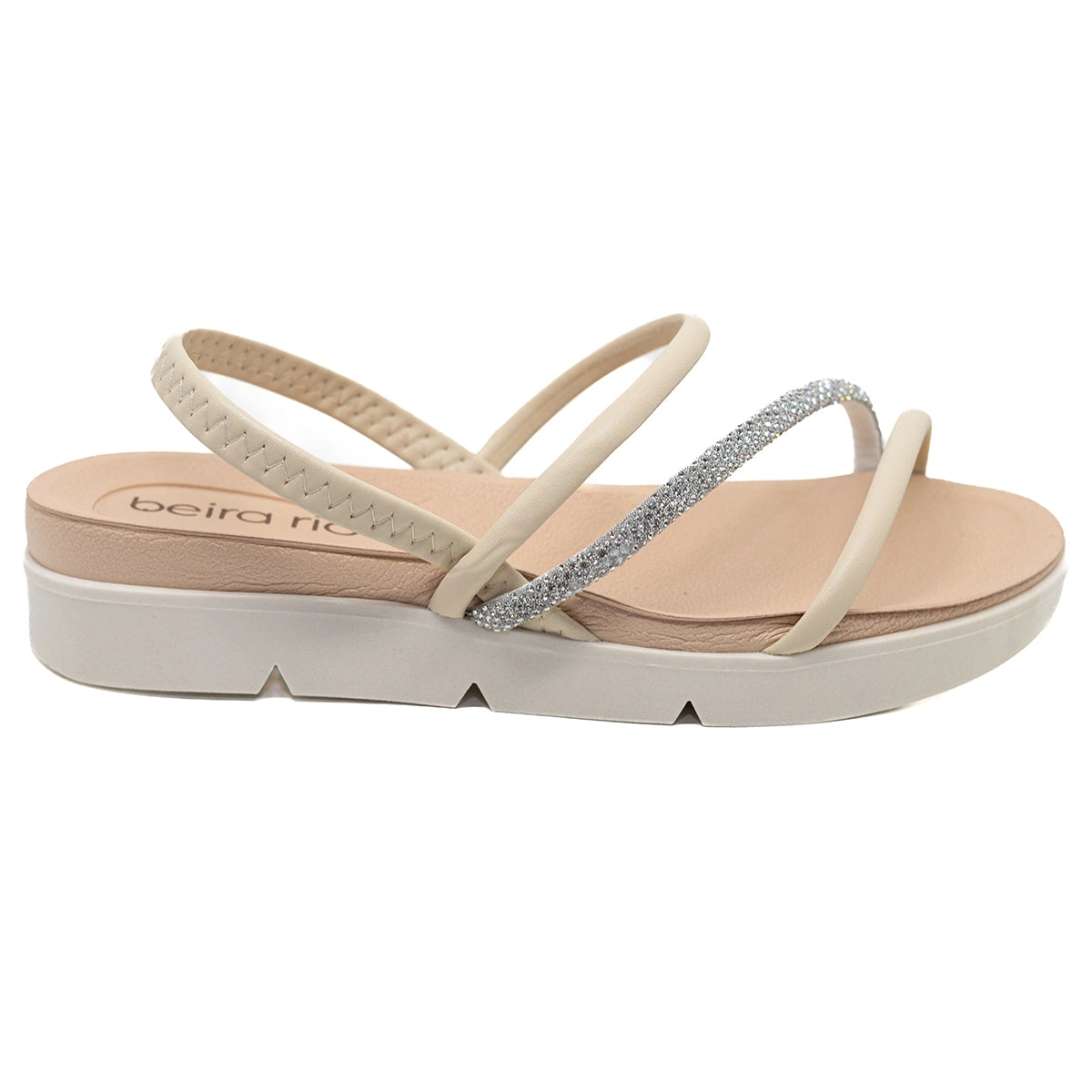 Sandália Plataforma Feminina Beira Rio Strass – Nude / 37