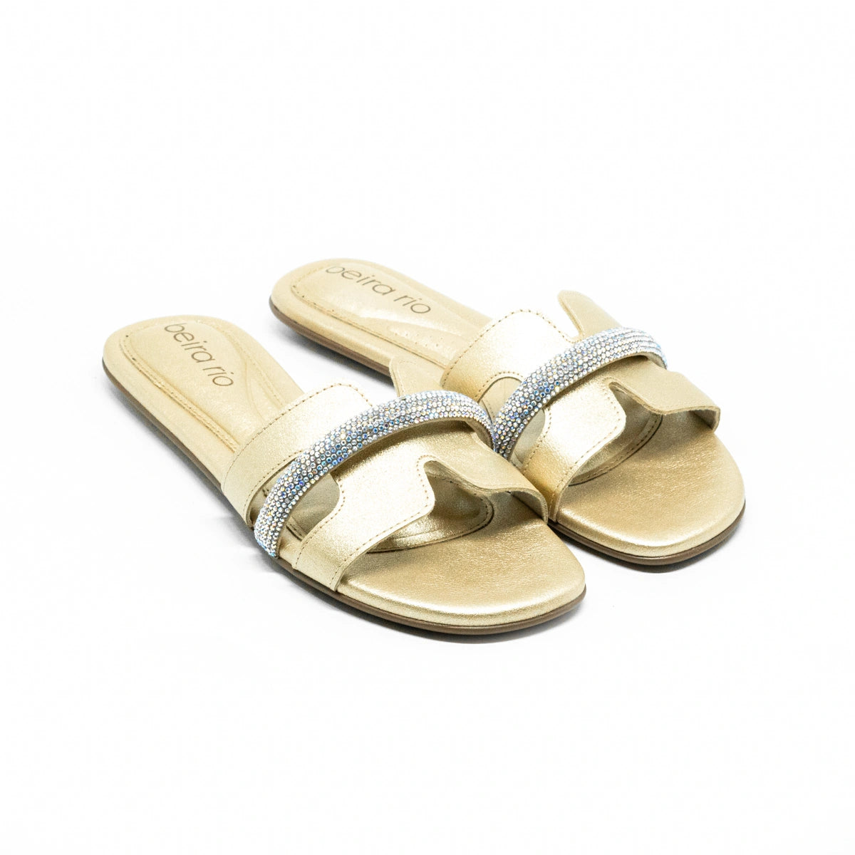 Sandália Rasteira Strass Beira Rio – METALIZADO LONDON/DOURADO / 34